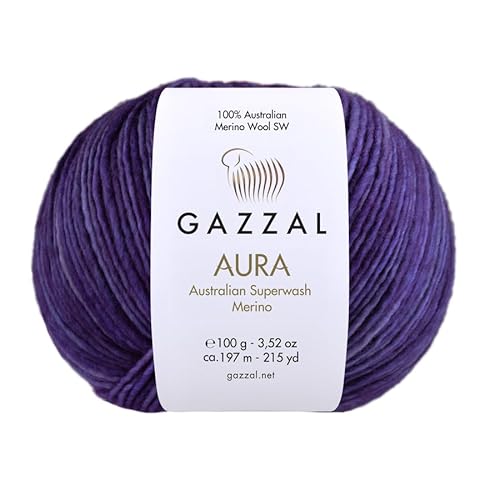 1 Knäuel Gazzal Aura 100% australische Superwash Merinowolle, handgefärbt, je Knäuel 100g 197m, 173 - Lila von Sorenta