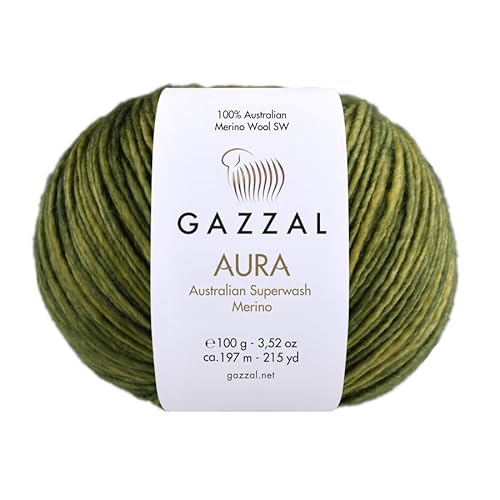 1 Knäuel Gazzal Aura 100% australische Superwash Merinowolle, handgefärbt, je Knäuel 100g 197m, 175 - Grün von Sorenta