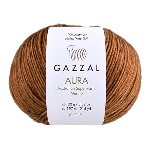 1 Knäuel Gazzal Aura 100% australische Superwash Merinowolle, handgefärbt, je Knäuel 100g 197m, 176 - Kupfer von Sorenta