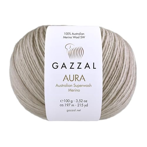 1 Knäuel Gazzal Aura 100% australische Superwash Merinowolle, handgefärbt, je Knäuel 100g 197m, 177 - Beige von Sorenta