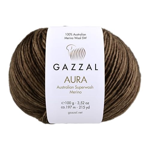5 Knäuel Gazzal Aura 100% australische Superwash Merinowolle, handgefärbt, je Knäuel 100g 197m, 166 - Kakaobraun von Sorenta