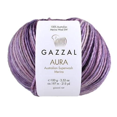 5 Knäuel Gazzal Aura 100% australische Superwash Merinowolle, handgefärbt, je Knäuel 100g 197m, 168 - Flieder von Sorenta