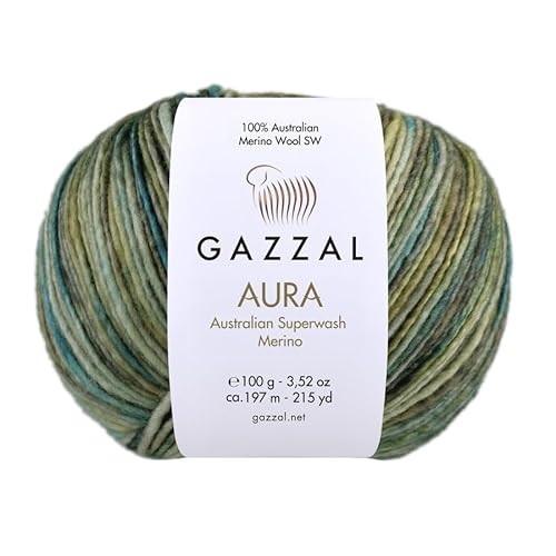 5 Knäuel Gazzal Aura 100% australische Superwash Merinowolle, handgefärbt, je Knäuel 100g 197m, 172 - Grün von Sorenta