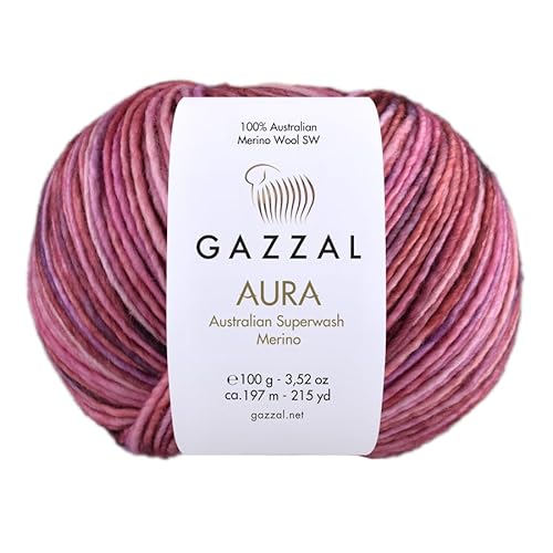 5 Knäuel Gazzal Aura 100% australische Superwash Merinowolle, handgefärbt, jeder Strang 100g 197m, 163 - Dusty Rose von Sorenta