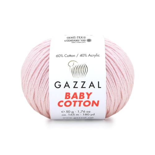 Gazzal Baby Cotton, 60% Baumwolle 40% Acryl, je Knäuel 50g/165m, DK- Kammgarn, Strickgarn, Amigurumi-Garn, Babygarn, 10 Knäuel - 3411 von Sorenta