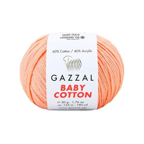 Gazzal Baby Cotton, 60% Baumwolle 40% Acryl, je Knäuel 50g/165m, DK- Kammgarn, Strickgarn, Amigurumi-Garn, Babygarn, 10 Knäuel - 3412 von Sorenta