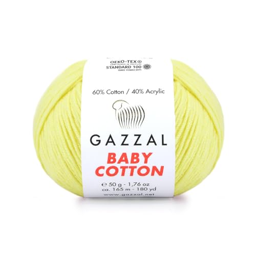Gazzal Baby Cotton, 60% Baumwolle 40% Acryl, je Knäuel 50g/165m, DK- Kammgarn, Strickgarn, Amigurumi-Garn, Babygarn, 10 Knäuel - 3413 von Sorenta