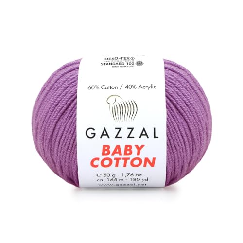 Gazzal Baby Cotton, 60% Baumwolle 40% Acryl, je Knäuel 50g/165m, DK- Kammgarn, Strickgarn, Amigurumi-Garn, Babygarn, 10 Knäuel - 3414 von Sorenta