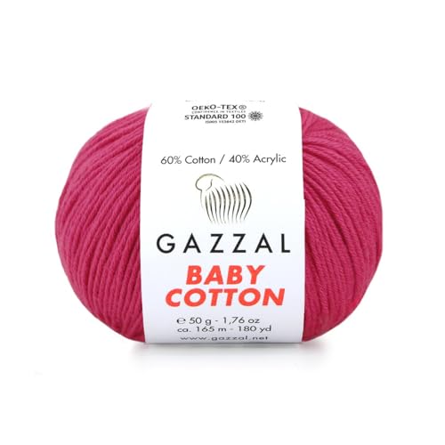 Gazzal Baby Cotton, 60% Baumwolle 40% Acryl, je Knäuel 50g/165m, DK- Kammgarn, Strickgarn, Amigurumi-Garn, Babygarn, 10 Knäuel - 3415 von Sorenta