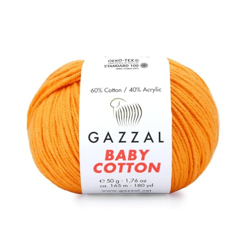 Gazzal Baby Cotton, 60% Baumwolle 40% Acryl, je Knäuel 50g/165m, DK- Kammgarn, Strickgarn, Amigurumi-Garn, Babygarn, 10 Knäuel - 3416 von Sorenta