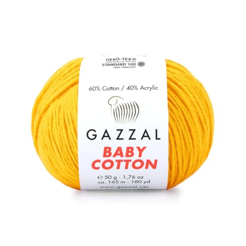 Gazzal Baby Cotton, 60% Baumwolle 40% Acryl, je Knäuel 50g/165m, DK- Kammgarn, Strickgarn, Amigurumi-Garn, Babygarn, 10 Knäuel - 3417 von Sorenta
