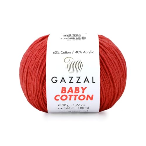 Gazzal Baby Cotton, 60% Baumwolle 40% Acryl, je Knäuel 50g/165m, DK- Kammgarn, Strickgarn, Amigurumi-Garn, Babygarn, 10 Knäuel - 3418 von Sorenta
