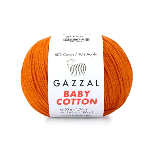 Gazzal Baby Cotton, 60% Baumwolle 40% Acryl, je Knäuel 50g/165m, DK- Kammgarn, Strickgarn, Amigurumi-Garn, Babygarn, 10 Knäuel - 3419 von Sorenta
