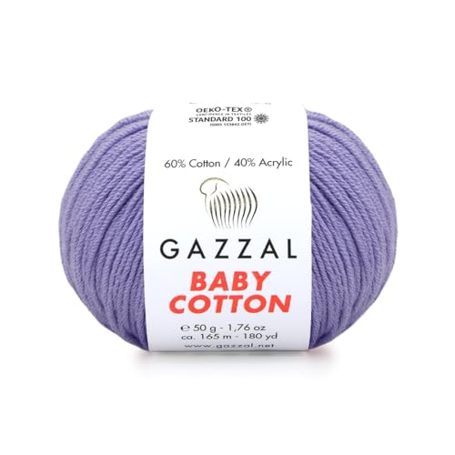 Gazzal Baby Cotton, 60% Baumwolle 40% Acryl, je Knäuel 50g/165m, DK- Kammgarn, Strickgarn, Amigurumi-Garn, Babygarn, 10 Knäuel - 3420 von Sorenta