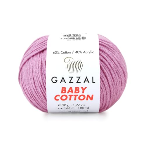 Gazzal Baby Cotton, 60% Baumwolle 40% Acryl, je Knäuel 50g/165m, DK- Kammgarn, Strickgarn, Amigurumi-Garn, Babygarn, 10 Knäuel - 3422 von Sorenta