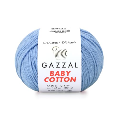 Gazzal Baby Cotton, 60% Baumwolle 40% Acryl, je Knäuel 50g/165m, DK- Kammgarn, Strickgarn, Amigurumi-Garn, Babygarn, 10 Knäuel - 3423 von Sorenta