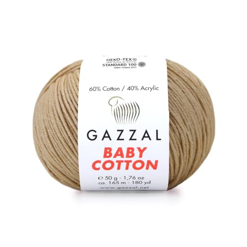 Gazzal Baby Cotton, 60% Baumwolle 40% Acryl, je Knäuel 50g/165m, DK- Kammgarn, Strickgarn, Amigurumi-Garn, Babygarn, 10 Knäuel - 3424 von Sorenta