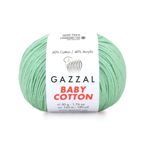 Gazzal Baby Cotton, 60% Baumwolle 40% Acryl, je Knäuel 50g/165m, DK- Kammgarn, Strickgarn, Amigurumi-Garn, Babygarn, 10 Knäuel - 3425 von Sorenta