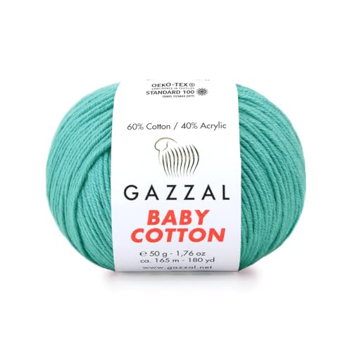 Gazzal Baby Cotton, 60% Baumwolle 40% Acryl, je Knäuel 50g/165m, DK- Kammgarn, Strickgarn, Amigurumi-Garn, Babygarn, 10 Knäuel - 3426 von Sorenta
