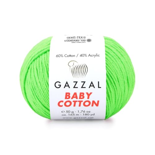 Gazzal Baby Cotton, 60% Baumwolle 40% Acryl, je Knäuel 50g/165m, DK- Kammgarn, Strickgarn, Amigurumi-Garn, Babygarn, 10 Knäuel - 3427 von Sorenta