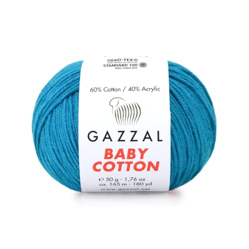 Gazzal Baby Cotton, 60% Baumwolle 40% Acryl, je Knäuel 50g/165m, DK- Kammgarn, Strickgarn, Amigurumi-Garn, Babygarn, 10 Knäuel - 3428 von Sorenta