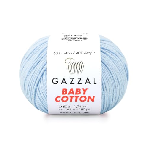 Gazzal Baby Cotton, 60% Baumwolle 40% Acryl, je Knäuel 50g/165m, DK- Kammgarn, Strickgarn, Amigurumi-Garn, Babygarn, 10 Knäuel - 3429 von Sorenta