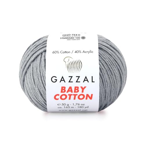 Gazzal Baby Cotton, 60% Baumwolle 40% Acryl, je Knäuel 50g/165m, DK- Kammgarn, Strickgarn, Amigurumi-Garn, Babygarn, 10 Knäuel - 3430 von Sorenta