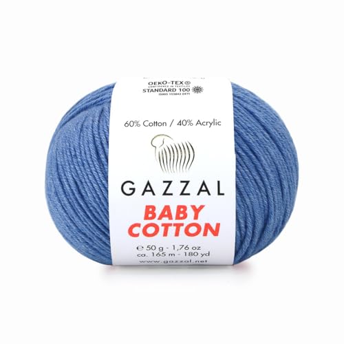 Gazzal Baby Cotton, 60% Baumwolle 40% Acryl, je Knäuel 50g/165m, DK- Kammgarn, Strickgarn, Amigurumi-Garn, Babygarn, 10 Knäuel - 3431 von Sorenta