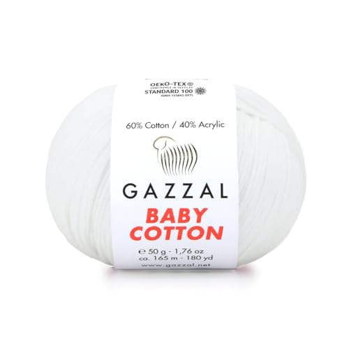 Gazzal Baby Cotton, 60% Baumwolle 40% Acryl, je Knäuel 50g/165m, DK- Kammgarn, Strickgarn, Amigurumi-Garn, Babygarn, 10 Knäuel - 3432 von Sorenta