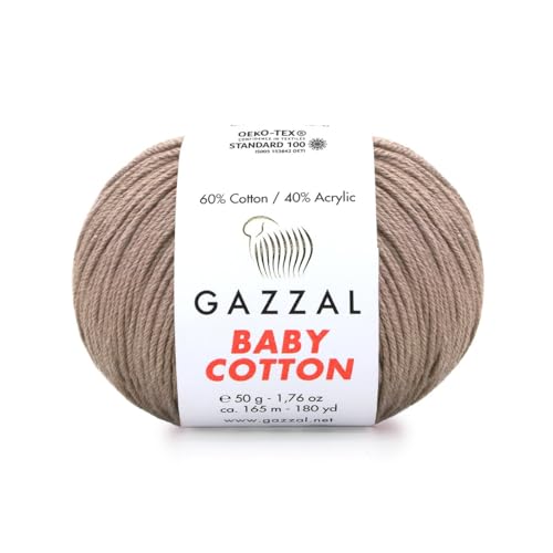 Gazzal Baby Cotton, 60% Baumwolle 40% Acryl, je Knäuel 50g/165m, DK- Kammgarn, Strickgarn, Amigurumi-Garn, Babygarn, 10 Knäuel - 3434 von Sorenta