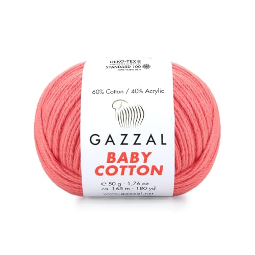 Gazzal Baby Cotton, 60% Baumwolle 40% Acryl, je Knäuel 50g/165m, DK- Kammgarn, Strickgarn, Amigurumi-Garn, Babygarn, 10 Knäuel - 3435 von Sorenta