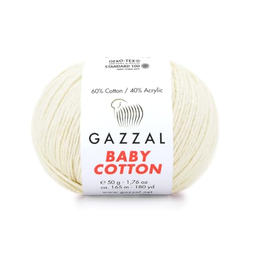 Gazzal Baby Cotton, 60% Baumwolle 40% Acryl, je Knäuel 50g/165m, DK- Kammgarn, Strickgarn, Amigurumi-Garn, Babygarn, 10 Knäuel - 3437 von Sorenta