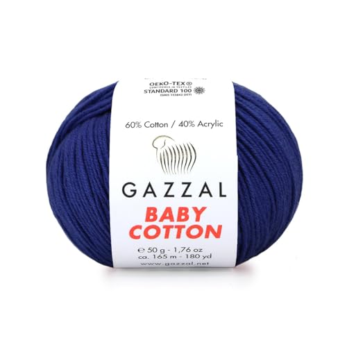 Gazzal Baby Cotton, 60% Baumwolle 40% Acryl, je Knäuel 50g/165m, DK- Kammgarn, Strickgarn, Amigurumi-Garn, Babygarn, 10 Knäuel - 3438 von Sorenta