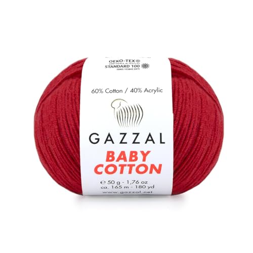 Gazzal Baby Cotton, 60% Baumwolle 40% Acryl, je Knäuel 50g/165m, DK- Kammgarn, Strickgarn, Amigurumi-Garn, Babygarn, 10 Knäuel - 3439 von Sorenta