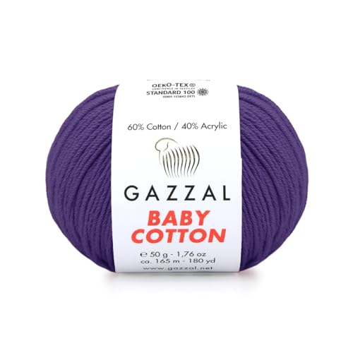 Gazzal Baby Cotton, 60% Baumwolle 40% Acryl, je Knäuel 50g/165m, DK- Kammgarn, Strickgarn, Amigurumi-Garn, Babygarn, 10 Knäuel - 3440 von Sorenta