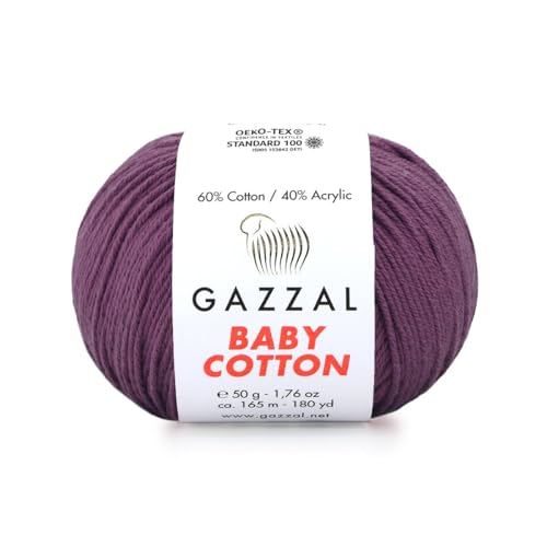 Gazzal Baby Cotton, 60% Baumwolle 40% Acryl, je Knäuel 50g/165m, DK- Kammgarn, Strickgarn, Amigurumi-Garn, Babygarn, 10 Knäuel - 3441 von Sorenta