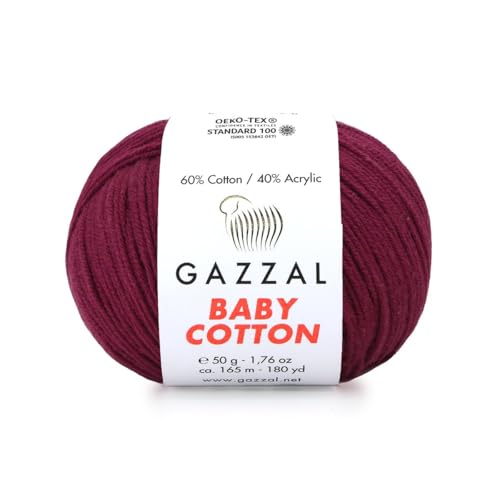 Gazzal Baby Cotton, 60% Baumwolle 40% Acryl, je Knäuel 50g/165m, DK- Kammgarn, Strickgarn, Amigurumi-Garn, Babygarn, 10 Knäuel - 3442 von Sorenta