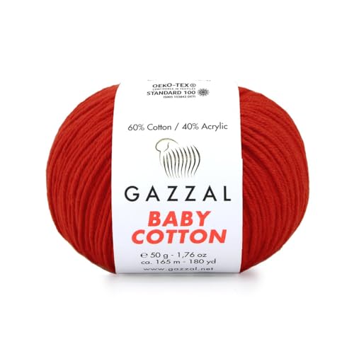 Gazzal Baby Cotton, 60% Baumwolle 40% Acryl, je Knäuel 50g/165m, DK- Kammgarn, Strickgarn, Amigurumi-Garn, Babygarn, 10 Knäuel - 3443 von Sorenta