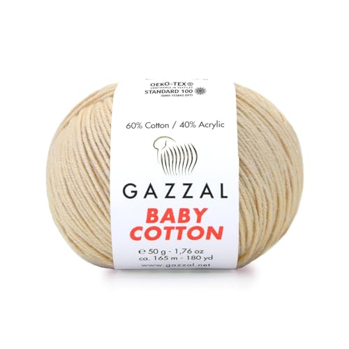 Gazzal Baby Cotton, 60% Baumwolle 40% Acryl, je Knäuel 50g/165m, DK- Kammgarn, Strickgarn, Amigurumi-Garn, Babygarn, 10 Knäuel - 3445 von Sorenta