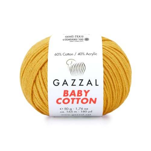 Gazzal Baby Cotton, 60% Baumwolle 40% Acryl, je Knäuel 50g/165m, DK- Kammgarn, Strickgarn, Amigurumi-Garn, Babygarn, 10 Knäuel - 3447 von Sorenta