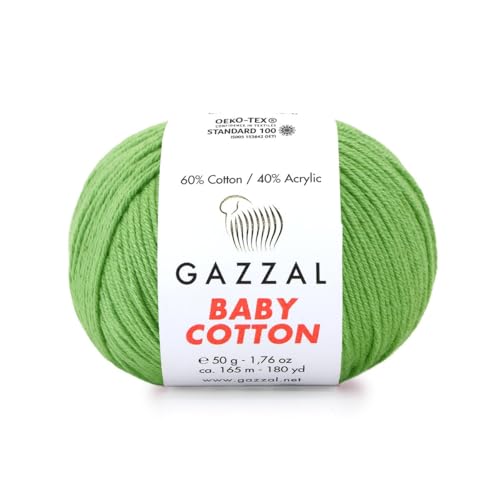 Gazzal Baby Cotton, 60% Baumwolle 40% Acryl, je Knäuel 50g/165m, DK- Kammgarn, Strickgarn, Amigurumi-Garn, Babygarn, 10 Knäuel - 3448 von Sorenta