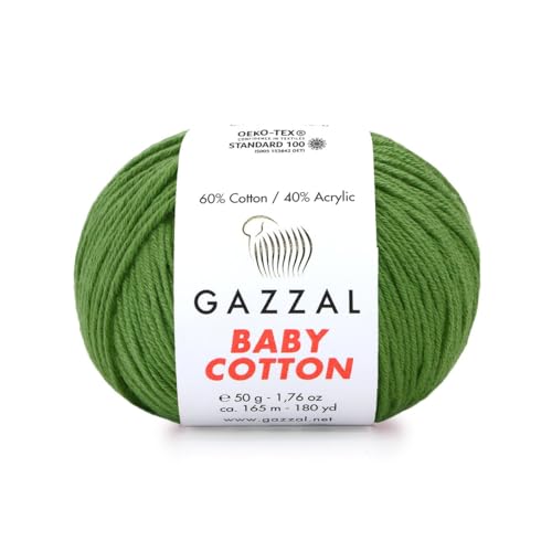 Gazzal Baby Cotton, 60% Baumwolle 40% Acryl, je Knäuel 50g/165m, DK- Kammgarn, Strickgarn, Amigurumi-Garn, Babygarn, 10 Knäuel - 3449 von Sorenta