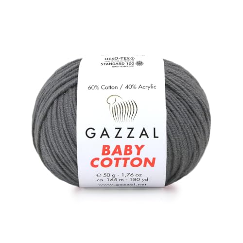 Gazzal Baby Cotton, 60% Baumwolle 40% Acryl, je Knäuel 50g/165m, DK- Kammgarn, Strickgarn, Amigurumi-Garn, Babygarn, 10 Knäuel - 3450 von Sorenta