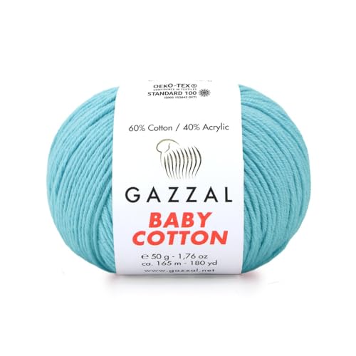 Gazzal Baby Cotton, 60% Baumwolle 40% Acryl, je Knäuel 50g/165m, DK- Kammgarn, Strickgarn, Amigurumi-Garn, Babygarn, 10 Knäuel - 3451 von Sorenta