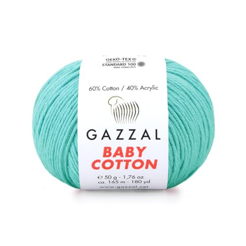 Gazzal Baby Cotton, 60% Baumwolle 40% Acryl, je Knäuel 50g/165m, DK- Kammgarn, Strickgarn, Amigurumi-Garn, Babygarn, 10 Knäuel - 3452 von Sorenta