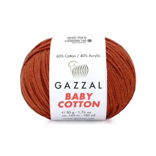 Gazzal Baby Cotton, 60% Baumwolle 40% Acryl, je Knäuel 50g/165m, DK- Kammgarn, Strickgarn, Amigurumi-Garn, Babygarn, 10 Knäuel - 3453 von Sorenta