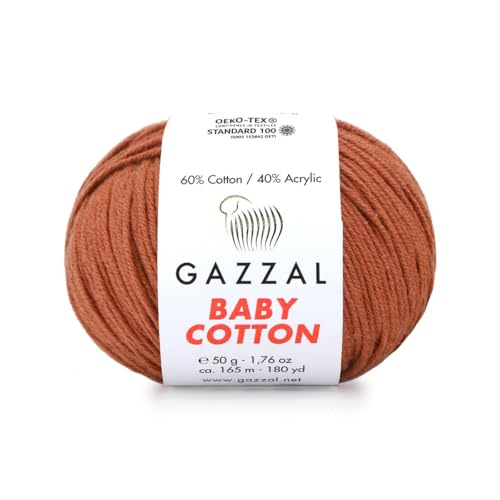 Gazzal Baby Cotton, 60% Baumwolle 40% Acryl, je Knäuel 50g/165m, DK- Kammgarn, Strickgarn, Amigurumi-Garn, Babygarn, 10 Knäuel - 3454 von Sorenta