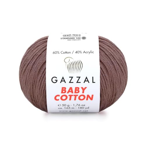 Gazzal Baby Cotton, 60% Baumwolle 40% Acryl, je Knäuel 50g/165m, DK- Kammgarn, Strickgarn, Amigurumi-Garn, Babygarn, 10 Knäuel - 3455 von Sorenta