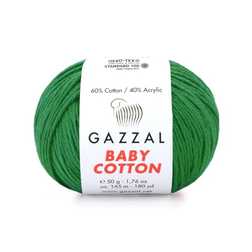 Gazzal Baby Cotton, 60% Baumwolle 40% Acryl, je Knäuel 50g/165m, DK- Kammgarn, Strickgarn, Amigurumi-Garn, Babygarn, 10 Knäuel - 3456 von Sorenta