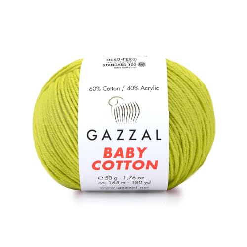 Gazzal Baby Cotton, 60% Baumwolle 40% Acryl, je Knäuel 50g/165m, DK- Kammgarn, Strickgarn, Amigurumi-Garn, Babygarn, 10 Knäuel - 3457 von Sorenta